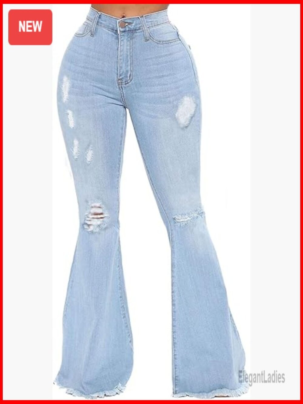 Vintage High Waisted Bell Bottom Jeans Ripped Raw Hem Denim Flare Pants